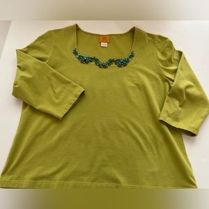 Hearts Of Palm Turquoise Beaded Rayon Cotton Spandex Shirt Green -  X La…